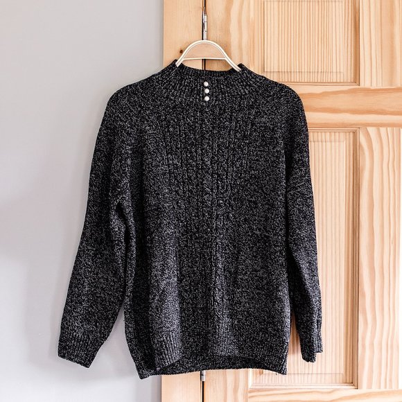 Karen Scott Cable Knit Mock Turtleneck Pullover Sweater Pearl Buttons Sz 1X - Picture 1 of 9
